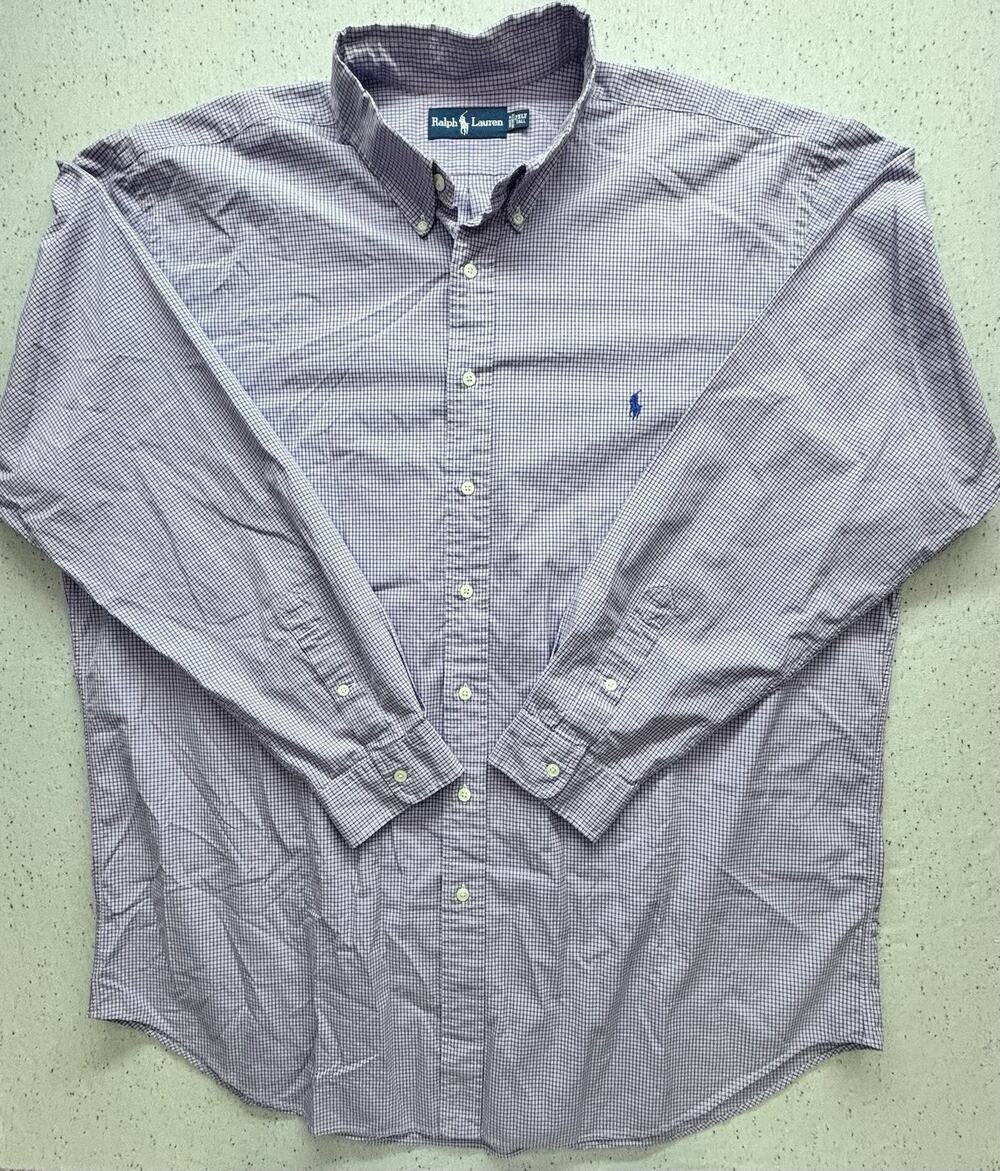 Ralph Lauren Button Down Shirt Mens 2XLT Extra Large Tall Micro Check Purple
